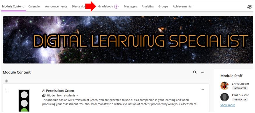 Image showing the view of course content area with discussion tab highlighted